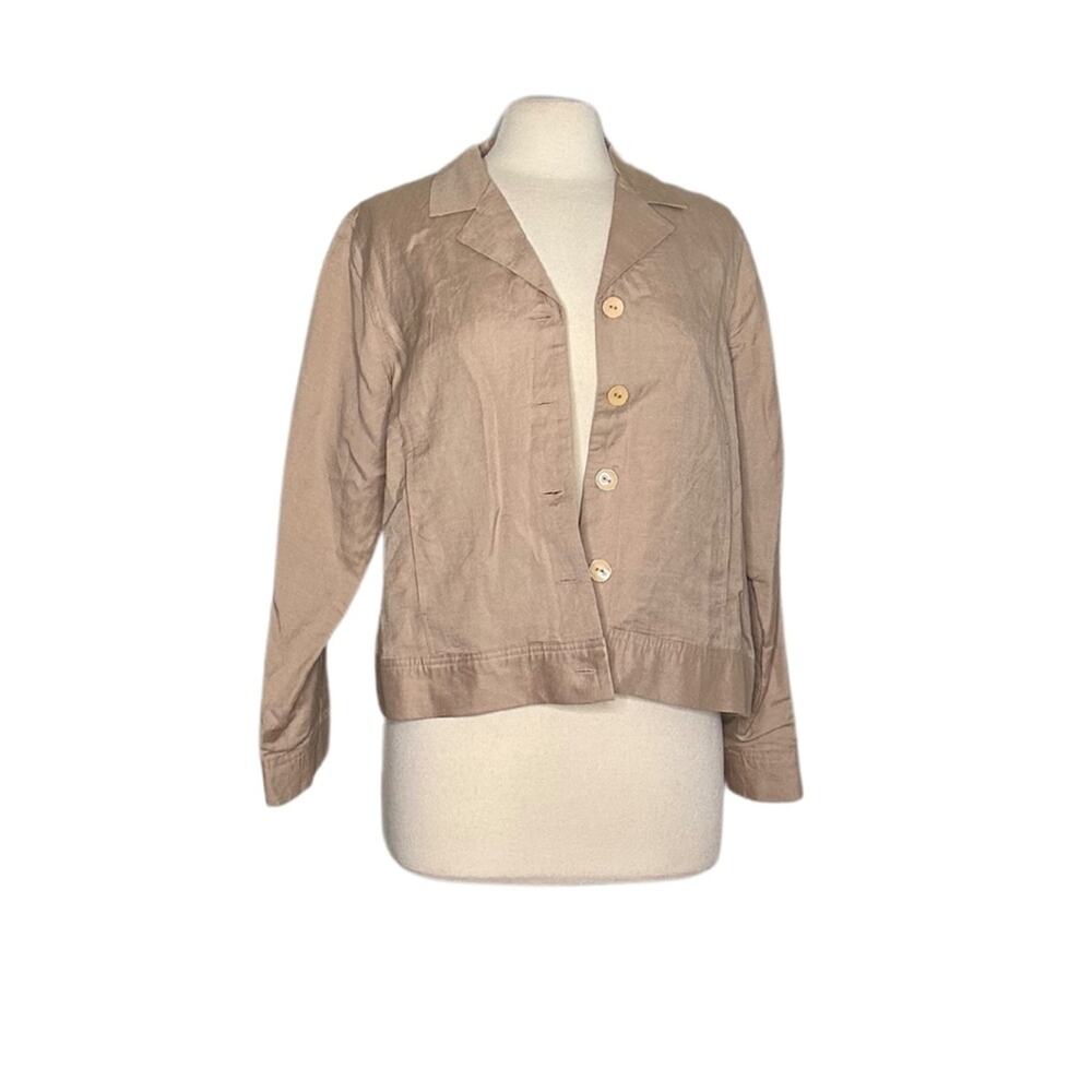 Herman Geist Linen Blend Button Front Blazer Lightweight Jacket Neutral DD1